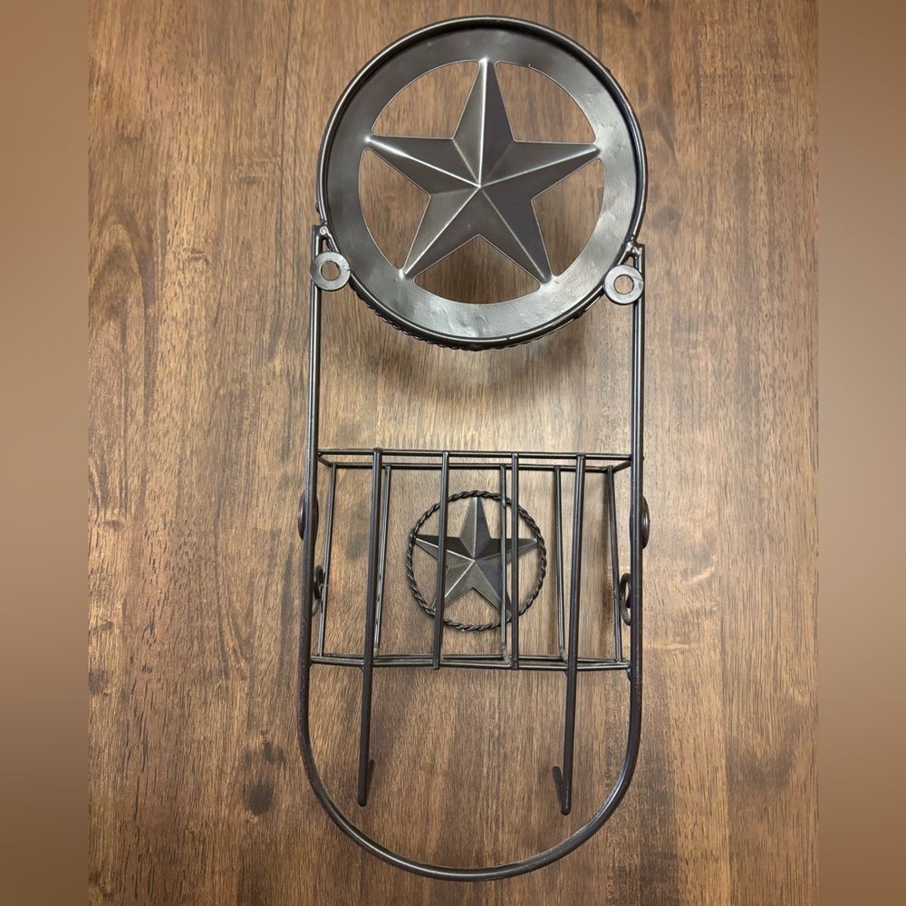 Rustic Texas Star Metal Wall Organizer Basket – Western Home Decor - Picture 2 of 6